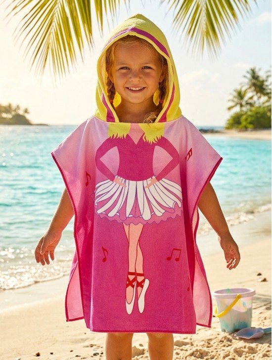 Kids Ballerina Patterned Hoodie Towel